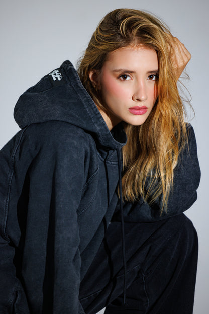Hoodie Unbroken Classic - Black Acid Wash - Women