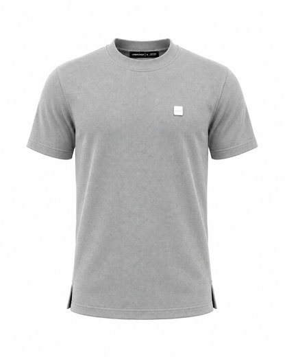 ESSENTIAL — RIBBED COTTON T-SHIRT - GREY