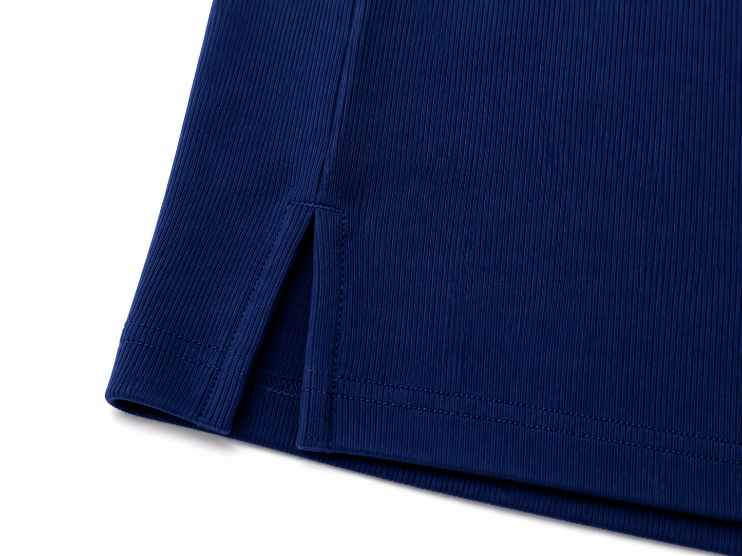 ESSENTIAL — RIBBED COTTON T-SHIRT - BLUE