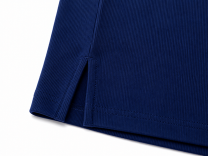 ESSENTIAL — RIBBED COTTON T-SHIRT - BLUE