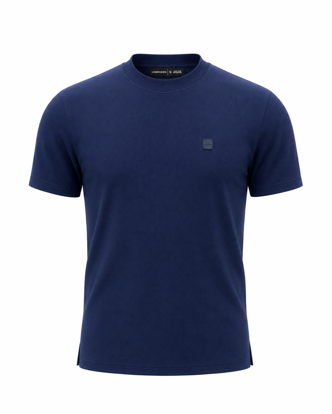 ESSENTIAL — RIBBED COTTON T-SHIRT - BLUE