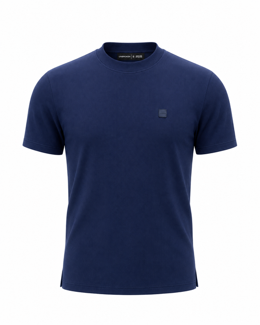 ESSENTIAL — RIBBED COTTON T-SHIRT - BLUE